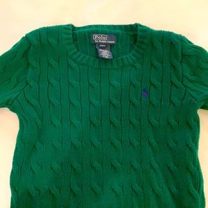Like NEW, Polo Ralph Lauren, Green, cotton cable sweater for kids.  Size 3T.